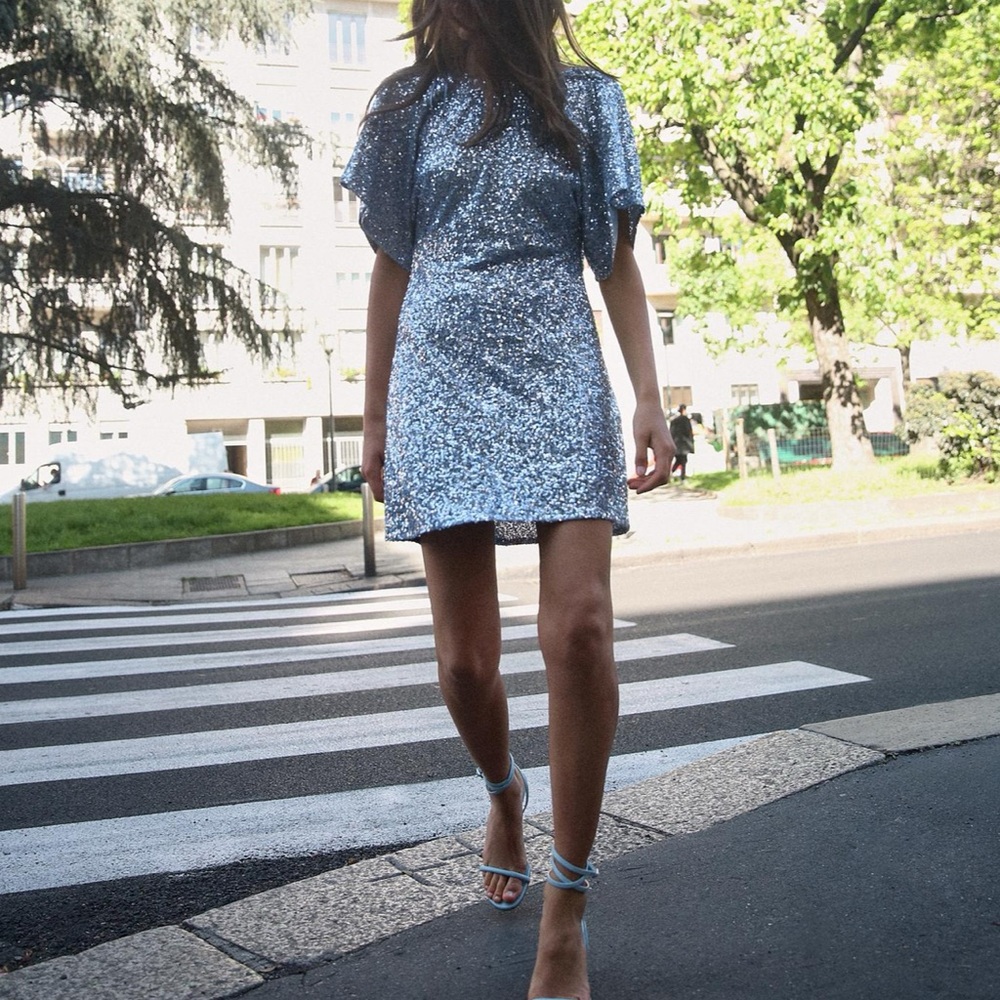 Zara Light Blue Sequin Mini Dress - Picture 3 of 10